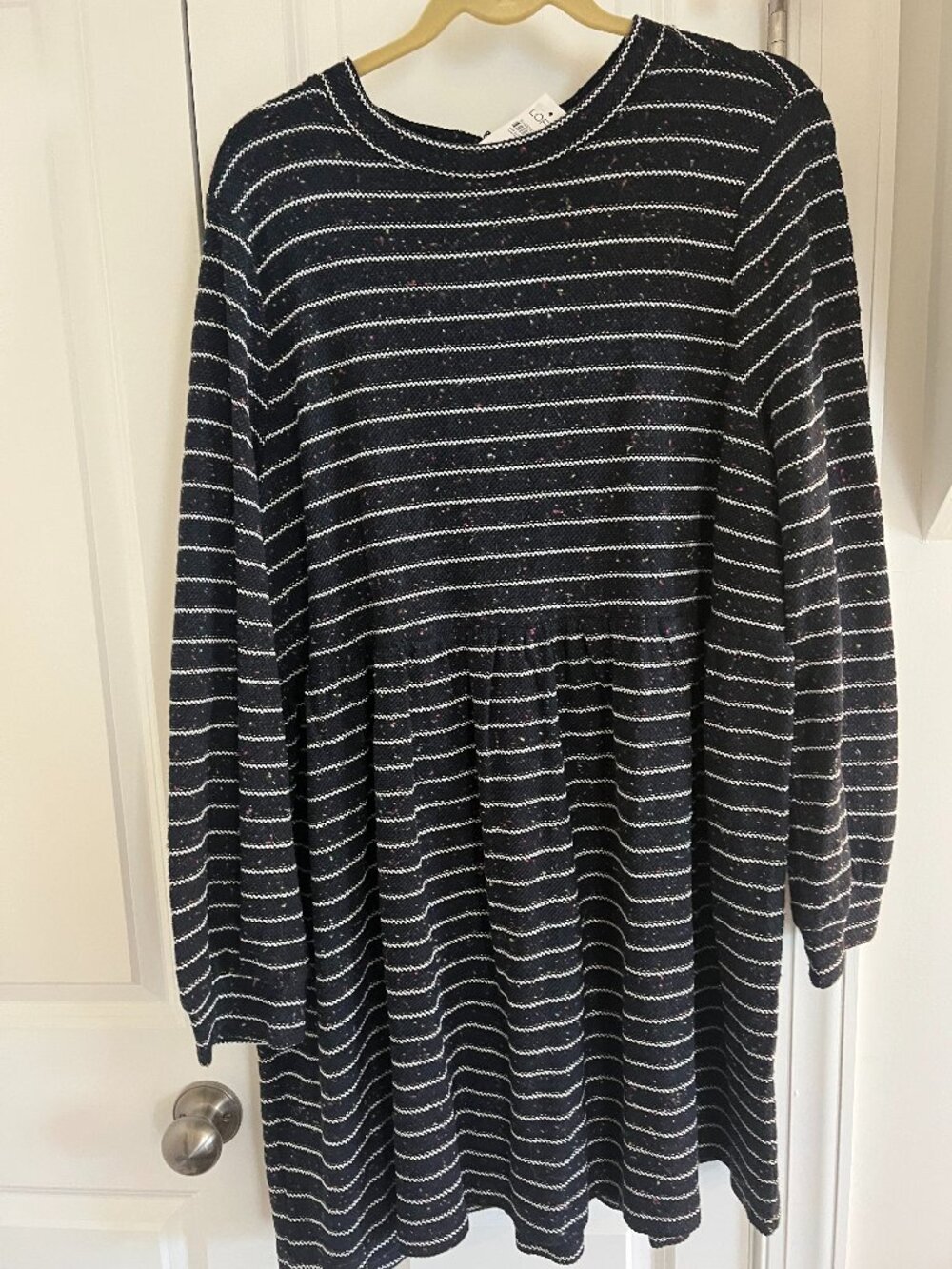 LOFT Striped Textured Knit Longsleeve Babydoll Dress